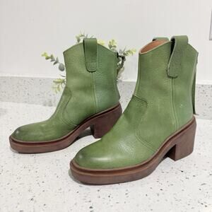 Dwarves Leather Western Boots Handmade Cowboy Boots Designer Shoes Green Size 6